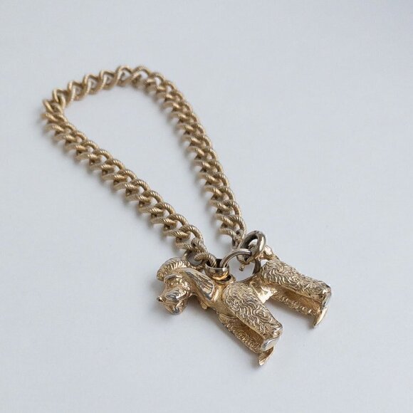 Rare Vintage Napier Dog Pendant Charm Bracelet Curb Link Chain Gold Tone - Picture 3 of 13